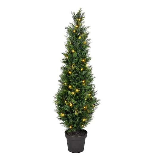4ft. Pre-Lit Potted Cedar Tree